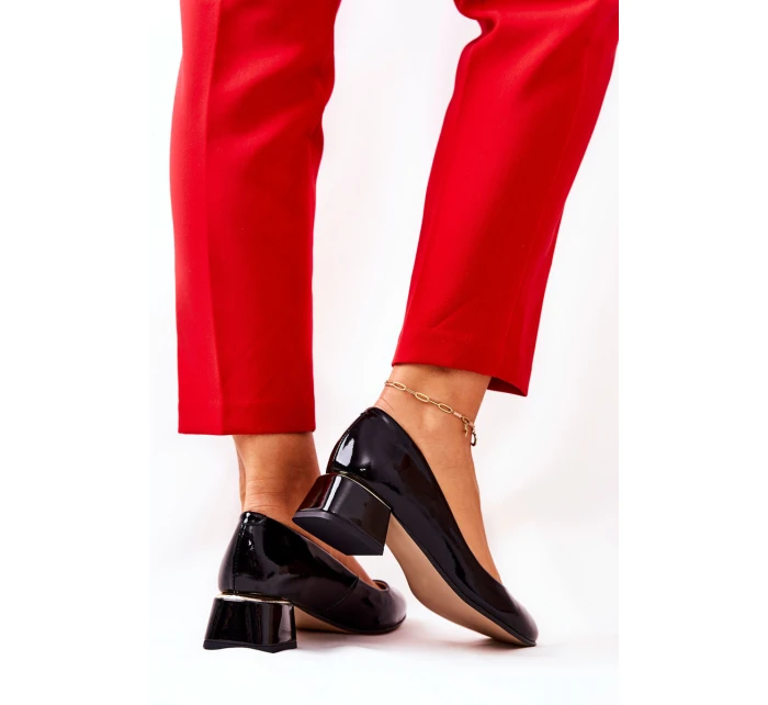 Skórzane Lakierowane Czółenka Lewski 3118 Czarne