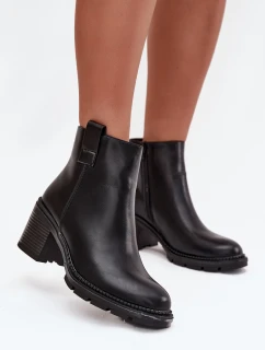 Zateplené dámské kotníkové boty z eko kůže na podpatku černé model 21711683 - Boto