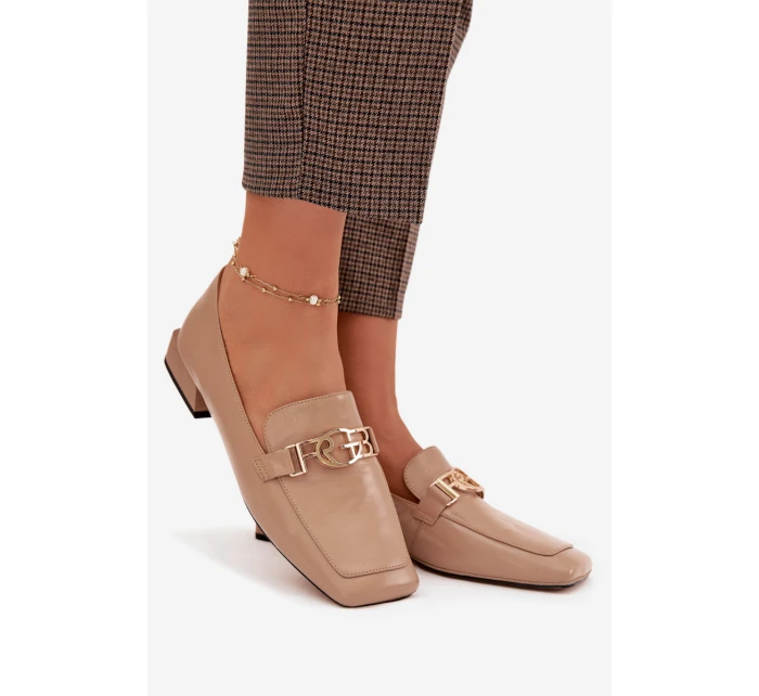 Kožené dámské mokasíny s ozdobným detailem D&A CR61-3125 Béžové