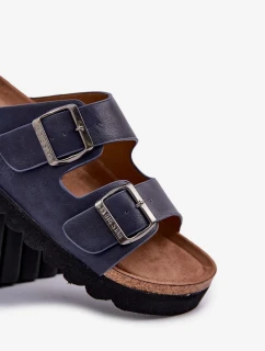 Pánske ľahké papuče s prackami z ECO kože Big Star - tmavomodré