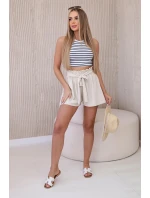 Viskózové šortky viazané v páse tmavobéžové