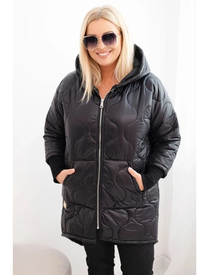 Dámská bunda Plus Size prošívaná s kapucí černá
