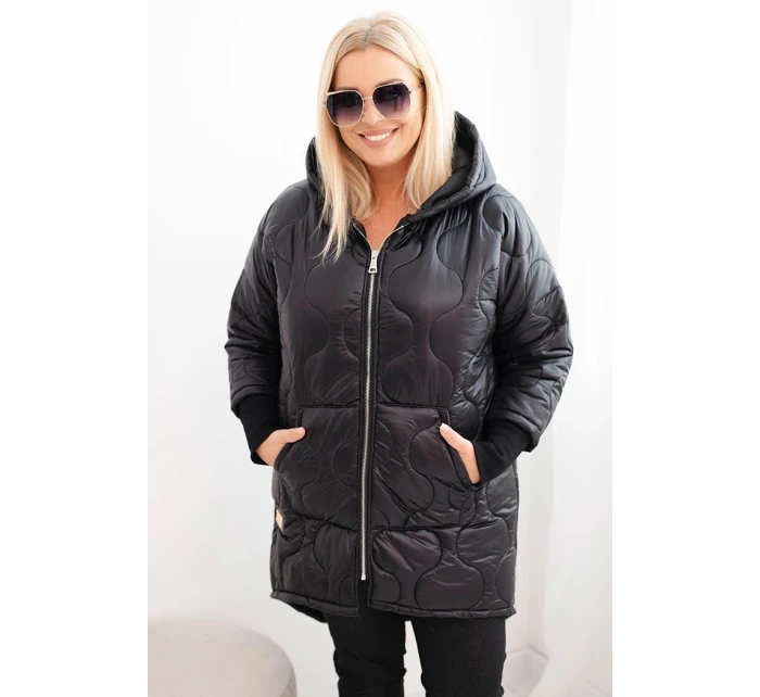 Dámske Plus veľkosť zimná bunda prešívané s kapucňou čierna