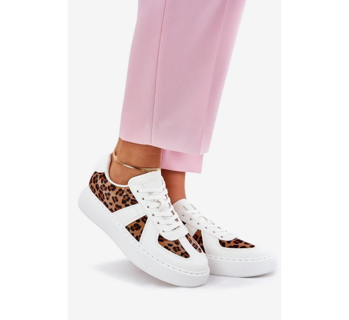 Sneakersy Damskie Z Panterką Na Platformie Białe Nativira