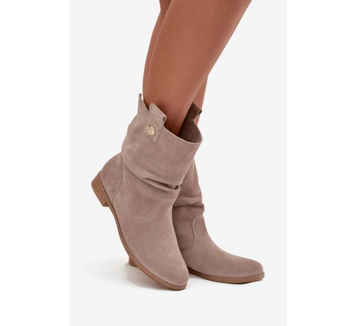 Kožené semišové dámské s řasením s  béžové model 21712955 - Zazoo