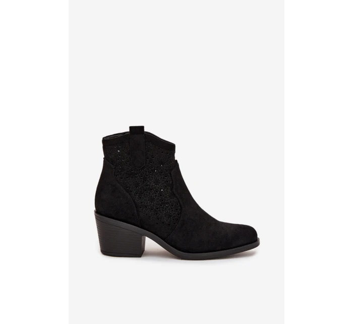 Botki Damskie Ażurowe Na Obcasie S.Barski HY52-529 Czarne Botki Damskie Ażurowe Na Obcasie S.Barski HY52-529 Czarne