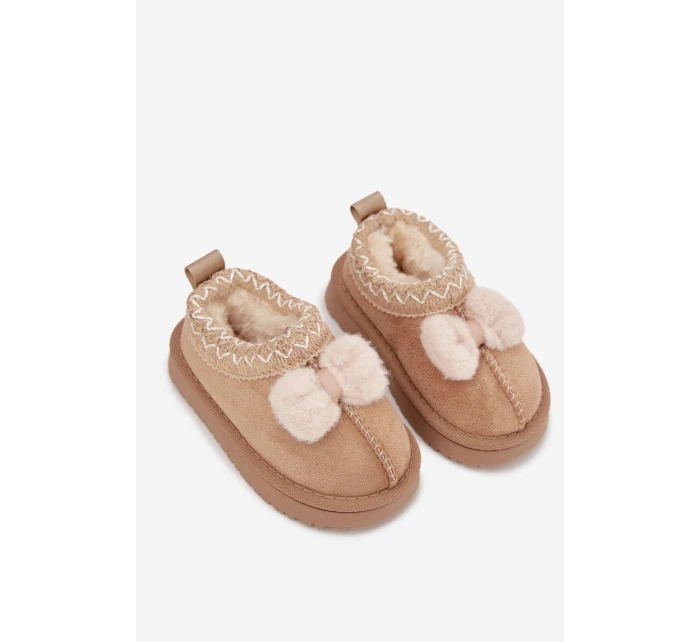 Dětské sněhule s výšivkou a mašlí Béžové Daven