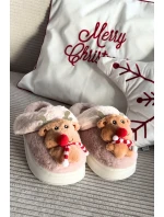 Vánoční kožené domácí pantofle dámské béžové model 21821768 - Boto Vánoční kožené domácí pantofle dámské béžové model 21821768 - Boto