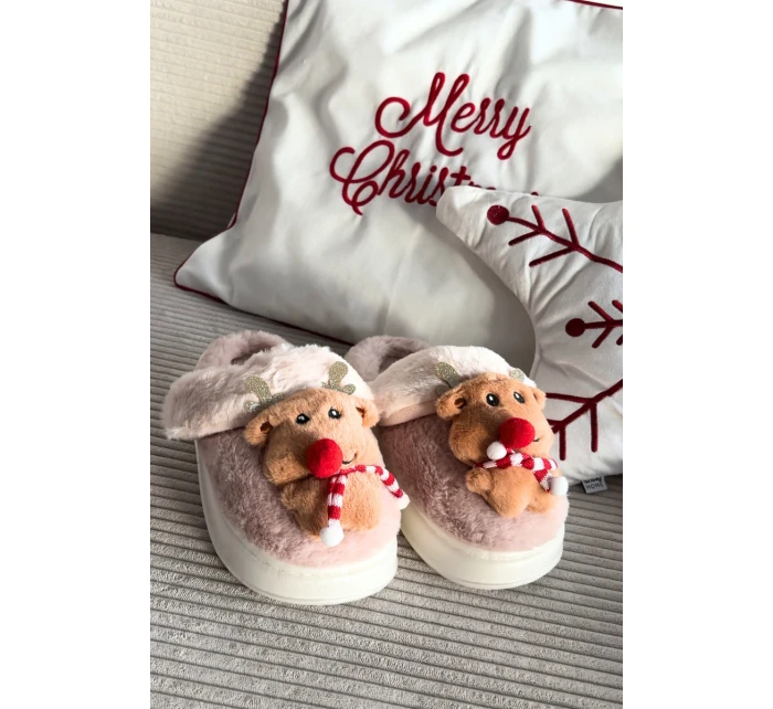 Vánoční kožené domácí pantofle dámské béžové model 21821768 - Boto Vánoční kožené domácí pantofle dámské béžové model 21821768 - Boto