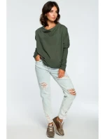 Oversized top s výstřihem do V na zádech zelený model 18001900 - BeWear Oversized top s výstřihem do V na zádech zelený model 18001900 - BeWear