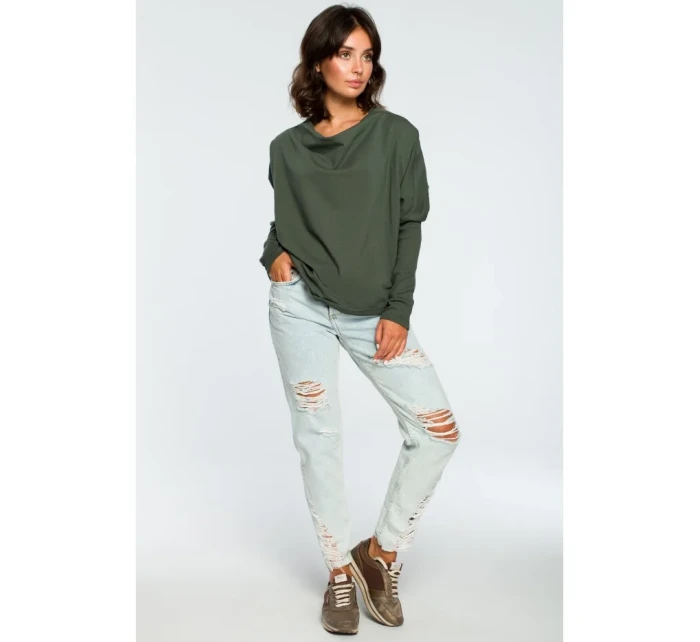 Oversized top s výstřihem do V na zádech zelený model 18001900 - BeWear Oversized top s výstřihem do V na zádech zelený model 18001900 - BeWear