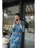 Dámske košeľové šaty s gombíkmi - model 2 B259 Tmavo modrá so zelenou - BeWear Dámske košeľové šaty s gombíkmi - model 2 B259 Tmavo modrá so zelenou - BeWear