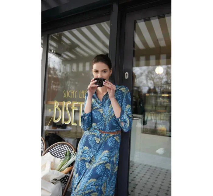 Dámske košeľové šaty s gombíkmi - model 2 B259 Tmavo modrá so zelenou - BeWear Dámske košeľové šaty s gombíkmi - model 2 B259 Tmavo modrá so zelenou - BeWear