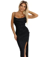 563-2 COSIMA Lesklé, fenomenálne šaty s drapériou - ČIERNE 563-2 COSIMA Lesklé, fenomenálne šaty s drapériou - ČIERNE