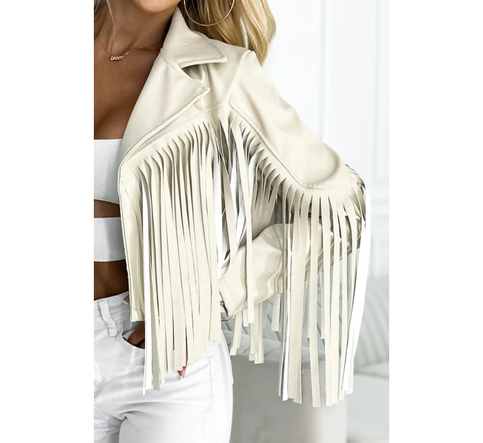 624-1 Krátka bunda so strapcami z mäkkej ekokože - béžová 624-1 Krátka bunda so strapcami z mäkkej ekokože - béžová