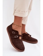 Kožené semišové dámské polobotky s pásky model 21937586 čokoládové - Zazoo