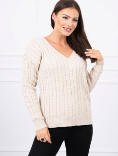 Pletený sveter s béžovým výstrihom do V