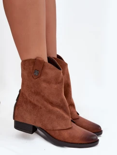 Dámske zateplené členkové topánky kovbojské topánky na podpazuší - camel Sylvette