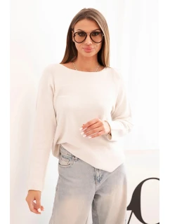 Dámsky viskózový sveter s dlhými rukávmi a okrúhlym výstrihom béžovej farby