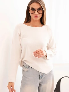 Dámsky viskózový sveter s dlhými rukávmi a okrúhlym výstrihom béžovej farby