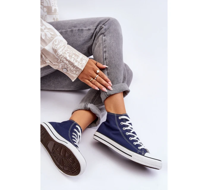 Damskie Trampki Klasyczne Wysokie Granatowe Remos Damskie Trampki Klasyczne Wysokie Granatowe Remos