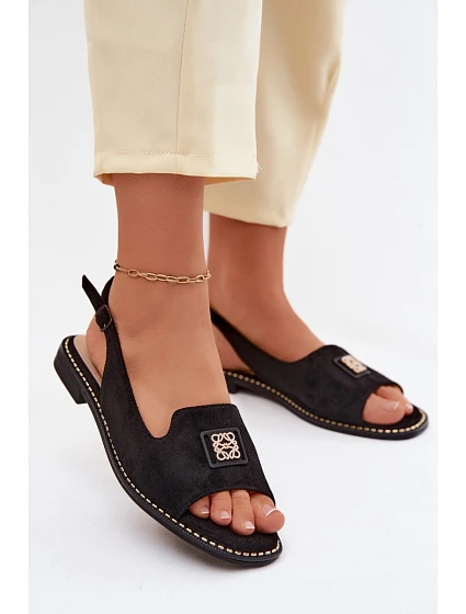 Dámské sandály na nízkém podpatku s ozdobným detailem model 22133627 Černé - S.Barski