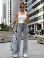 Jeansy damskie z wysokim stanem szare model 22015401 - FashionStreet