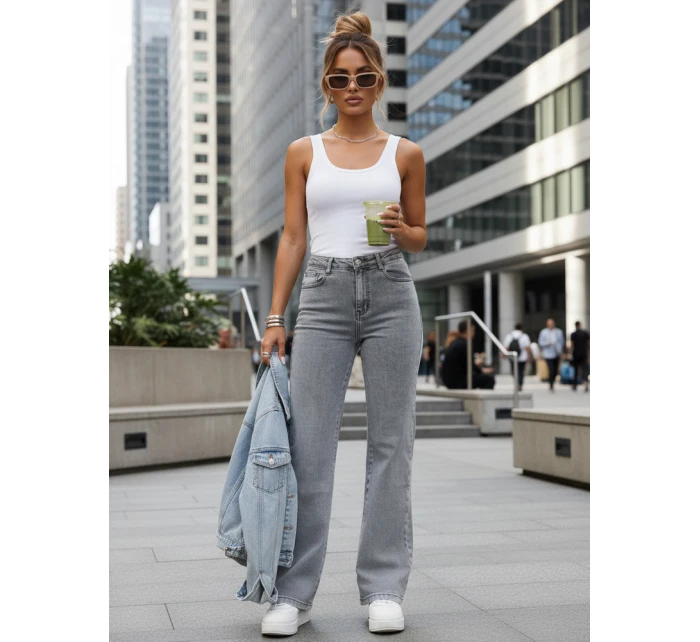 Jeansy damskie z wysokim stanem szare model 22015401 - FashionStreet