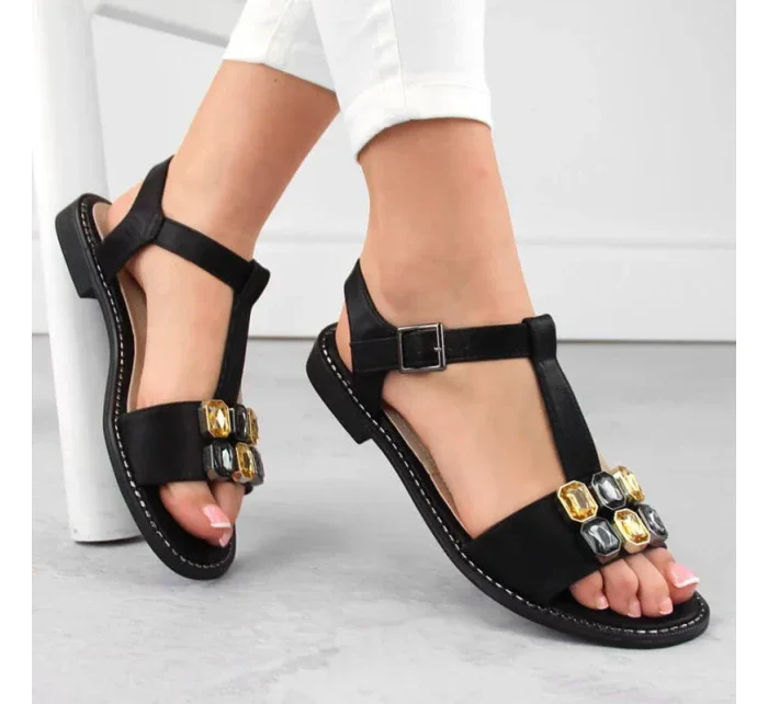 Zirkónové pohodlné sandále S.Barski W OLI261A black Zirkónové pohodlné sandále S.Barski W OLI261A black