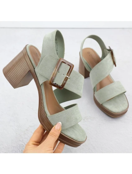 Dámské semišové sandály na jehlovém podpatku zelené model 22015546 - Potocki