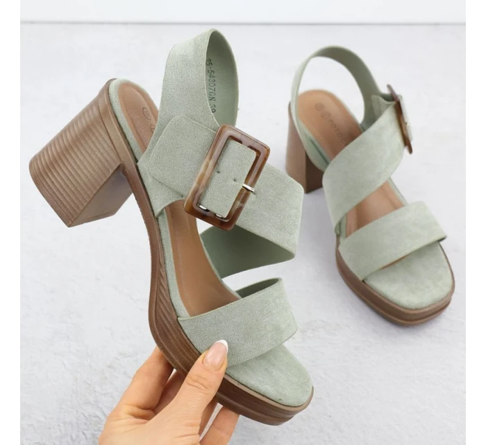 Dámské semišové sandály na jehlovém podpatku zelené model 22015546 - Potocki