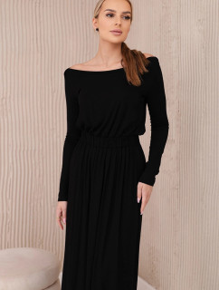 Viskózové šaty s dlouhým pasem černý