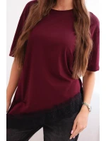 Dámská asymetrická bavlněná blůza s krajkou dole bordová Dámská asymetrická bavlněná blůza s krajkou dole bordová