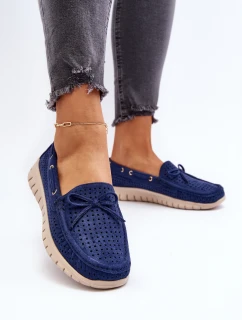 Mokasyny Damskie Z Kokardą Granatowe Reece