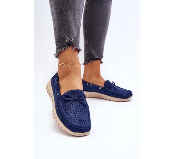 Dámské mokasíny s mašlí tmavě modré model 21650293 - VINCEZA