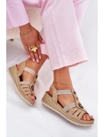 Sandały Damskie Na Koturnie Z Ozdobami Inblu RV000015 Beżowe