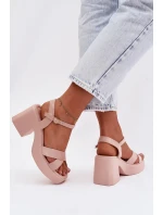 Dámské sandály na masivním podpatku z eko semiše světle růžové model 21998020 - Boto