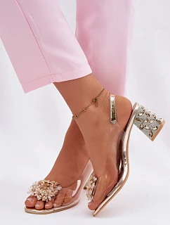 Průhledné sandály na podpatku s krystaly Vinceza 70124 Zlaté