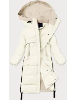 Dlhá zimná bunda v ecru farbe z rôznych materiálov (jin-210)