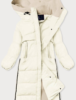 Dlhá zimná bunda v ecru farbe z rôznych spojených materiálov (JIN-210)