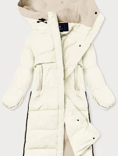 Dlhá zimná bunda v ecru farbe z rôznych materiálov (jin-210)