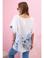 Dámske bavlnené tričko s motýľmi a kvetmi biele