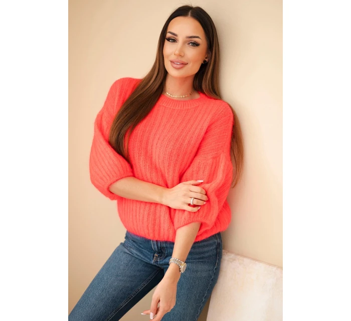 Dámsky mohérový sveter s krátkymi rukávmi malinová