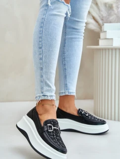 Skórzane Mokasyny Damskie Na Platformie Z Ozdobą Vinceza 89105 Czarne