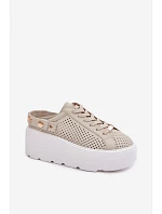 Kožené síťované dámské tenisky na platformě s páskem na podpatku model 22100279 béžové - D&A