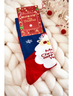 Pánske vianočné bavlnené ponožky so Santa Clausom námornícka modrá a červená