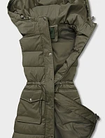 Dámska páperová vesta v army farbe s kapucňou (CAN-860)