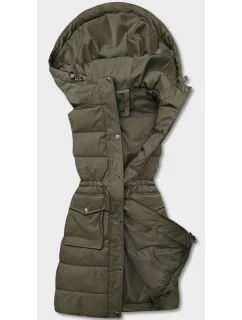 Dámska páperová vesta v army farbe s kapucňou (CAN-860)