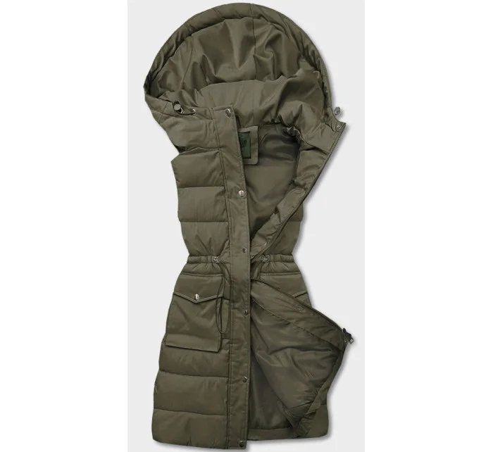 Dámska páperová vesta v army farbe s kapucňou (CAN-860)