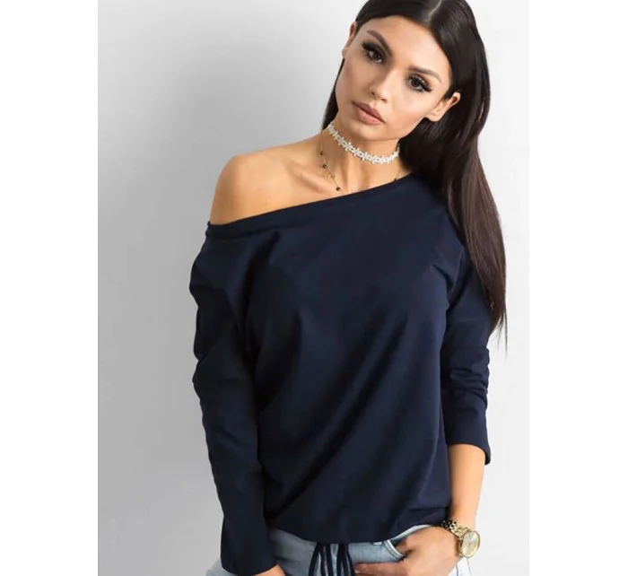 Tmavomodrá voľná dámska blúzka so zaväzovaním na spodku (4691)